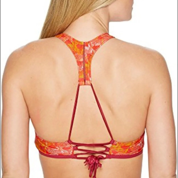 Prana Carmine Pink Safari Azra High Neck Bikini Top Pink Orange Zebra Sm… - Picture 5 of 9